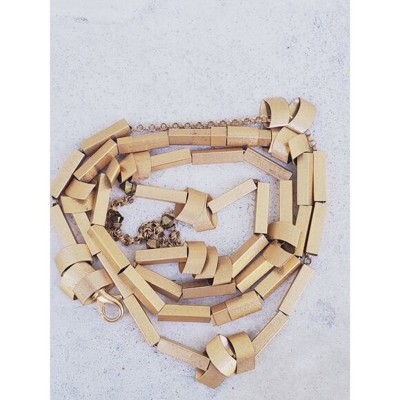 Chunky Gold Tone Geometric Statement Necklace – Layered Sculptural Boho Glam - Picture 5 of 14